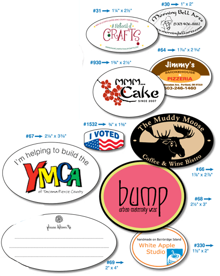Oval Shaped Labels Sample Sizes and Shapes - Group Two