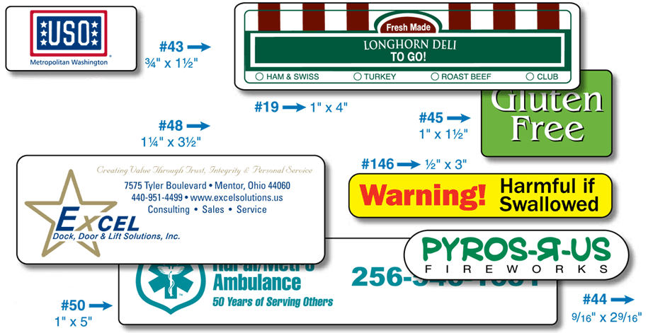 Round Corner Labels Sample Sizes and Shapes - Group Four