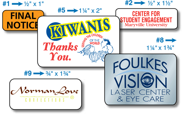 Round Corner Labels Sample Sizes and Shapes - Group One
