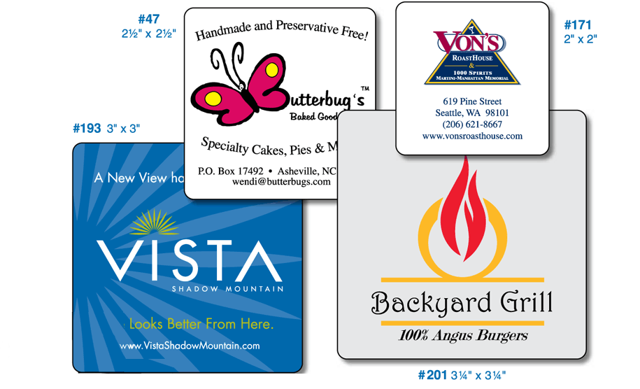 Round Corner Labels Sample Sizes and Shapes - Group Two